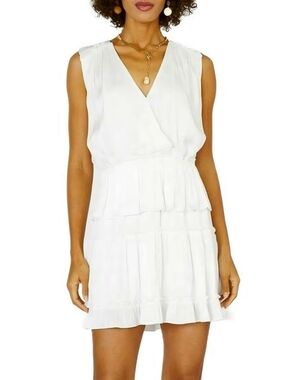 CURRENT AIR White Satin Tiered Mini Dress Ruffled Peplum sleeveless MiniDress  L